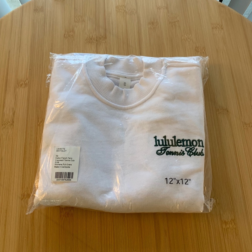 NWT Lululemon White Cotten French Terry Crewneck Tennis Club Sweatshirt